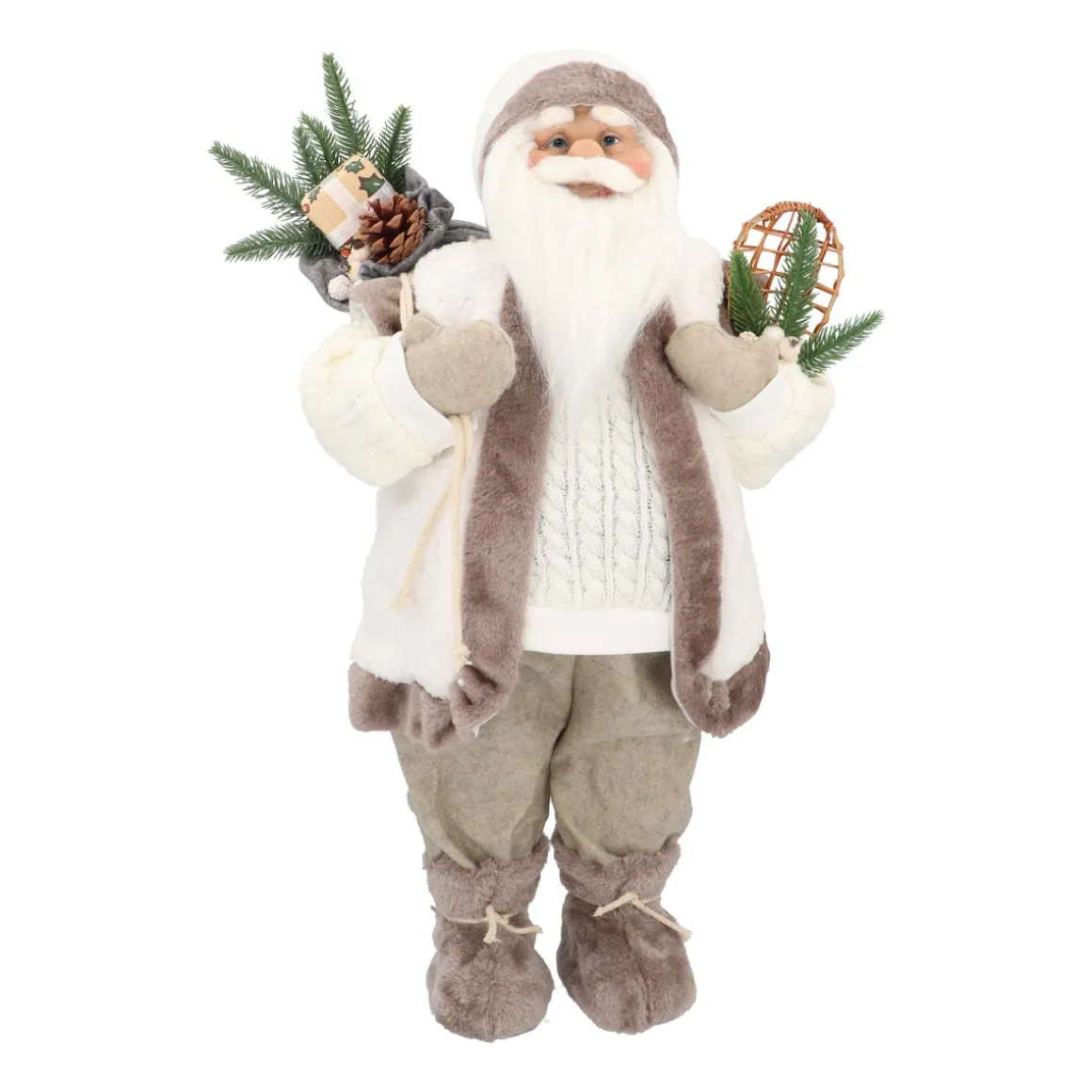 Traditionelle Weihnachtsmann-Figur, Stehend, Grau-weiß, 60 Cm
