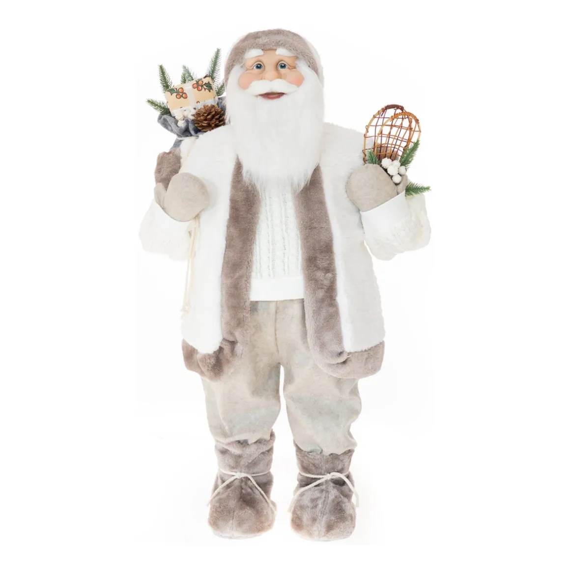 Traditionelle Weihnachtsmann-Figur, Stehend, Grau-weiß, 80 Cm