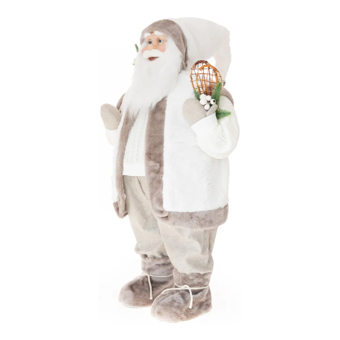 Traditionelle Weihnachtsmann-Figur, Stehend, Grau-weiß, 80 Cm