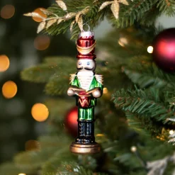 Traditioneller Anhänger Nussknacker Trommler, Rot-grün, Glas, 15 Cm