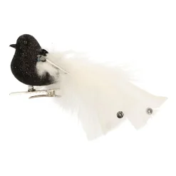 Vogel Mit Clip Und Feder, Schwarz-weiß, Kunststoff, 15 Cm