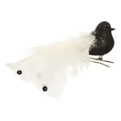 Vogel Mit Clip Und Feder, Schwarz-weiß, Kunststoff, 15 Cm