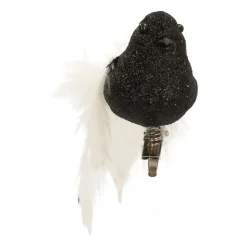 Vogel Mit Clip Und Feder, Schwarz-weiß, Kunststoff, 15 Cm