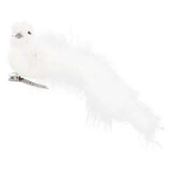 Vogel Mit Clip Und Feder, Weiß, Kunststoff, 16 Cm