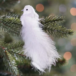 Vogel Mit Clip Und Feder, Weiß, Kunststoff, 16 Cm