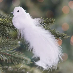 Vogel Mit Clip Und Feder, Weiß, Kunststoff, 16 Cm