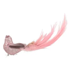 Vogel Mit Clip Und Feder, Rosa, Kunststoff, 18 Cm