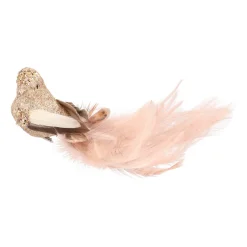 Vogel Mit Clip Und Feder, Hellgold, Kunststoff, 18 Cm