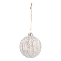 Weiße Craquelé-Vintage Weihnachtskugel Mit Glitzerstreifen