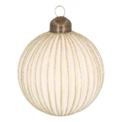 Weiße Weihnachtsbaumkugel Mit Goldenen Glitzerstreifen