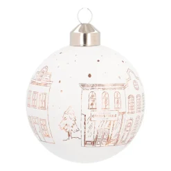 Weiße Weihnachtskugel Mit Häuschen-Motiv