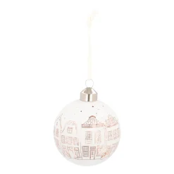 Weiße Weihnachtskugel Mit Häuschen-Motiv