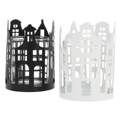 Weißer Teelichthalter Mit Grachtenhäusern