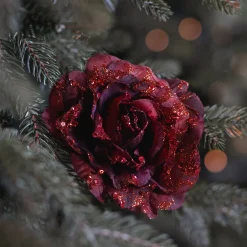 Weihnachtsbaum Rose Mit Clip, Bordeaux, Kunststoff, 15 Cm
