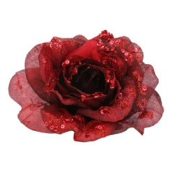 Weihnachtsbaum Rose Mit Clip, Bordeaux, Kunststoff, 15 Cm