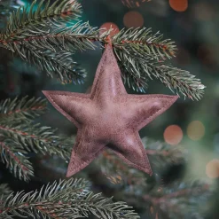 Weihnachtsbaumanhänger Stern, Braun, Leder, 12 Cm