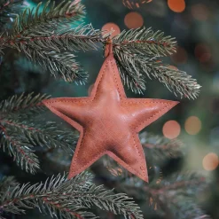 Weihnachtsbaumanhänger Stern, Hellbraun, Leder, 12 Cm