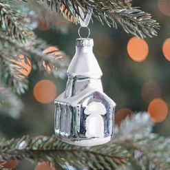 Weihnachtskirche Mit Schneebedecktem Dach, Silber, Glas, 8 Cm