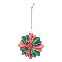 Weihnachtskugel Blume, Bunt, Glas, 9 Cm