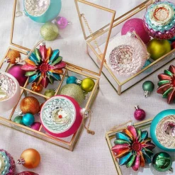 Weihnachtskugel Blume, Bunt, Glas, 9 Cm