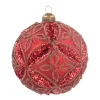 Weihnachtskugel Blumenrelief, Rot, Glas, 10 Cm