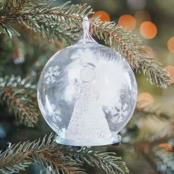Weihnachtskugel Engel Mit Taube Mit LED-Licht, Aus Glas, 10 Cm