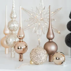 Weihnachtskugel Glitzer & Pailletten, Champagner, Glas, 8 Cm