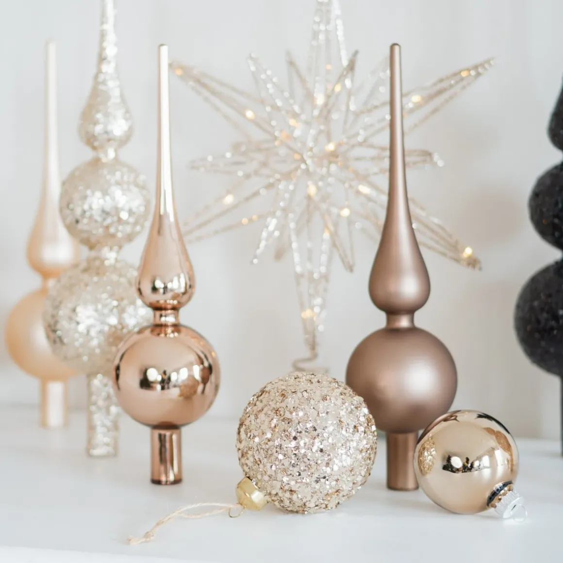 Weihnachtskugel Glitzer & Pailletten, Champagner, Glas, 8 Cm