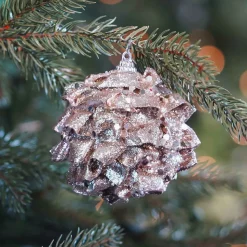 Weihnachtskugel Glitzer-Blume, Champagner, Kunststoff, 8 Cm