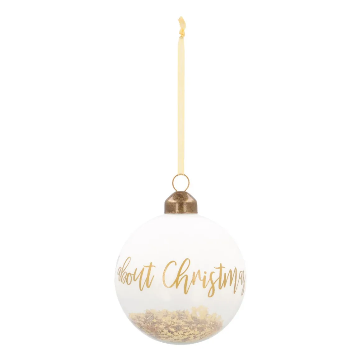 Weihnachtskugel „It's All About Christmas“, Transparent-weiß-gold, Glas, 8 Cm