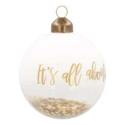 Weihnachtskugel „It's All About Christmas“, Transparent-weiß-gold, Glas, 8 Cm
