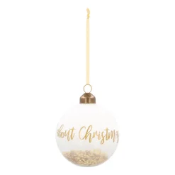 Weihnachtskugel „It's All About Christmas“, Transparent-weiß-gold, Glas, 8 Cm
