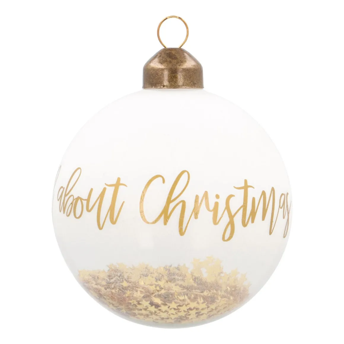 Weihnachtskugel „It's All About Christmas“, Transparent-weiß-gold, Glas, 8 Cm