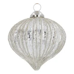 Weihnachtskugel Lampion In Zwiebelform, Altsilber, Glas, 8 Cm