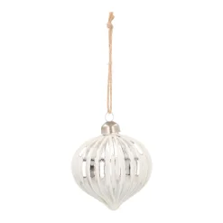Weihnachtskugel Lampion In Zwiebelform, Silber, Glas, 8 Cm
