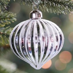 Weihnachtskugel Lampion In Zwiebelform, Silber, Glas, 8 Cm