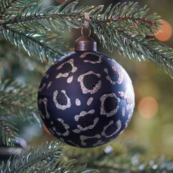 Weihnachtskugel Leoprint, Schwarz, Glas, 8 Cm