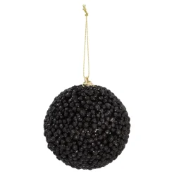 Weihnachtskugel Mit Dekoperlen, Schwarz, Kunststoff, 8 Cm