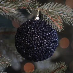 Weihnachtskugel Mit Dekoperlen, Schwarz, Kunststoff, 8 Cm