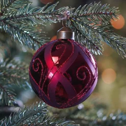 Weihnachtskugel Mit Dekor, Bordeaux, Glas, 8 Cm