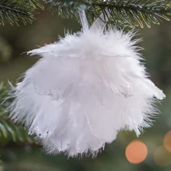 Weihnachtskugel Mit Federn, Weiß, Kunststoff, 9 Cm