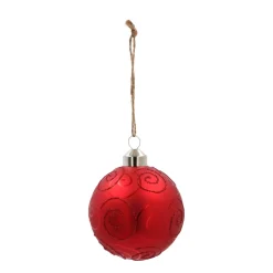 Weihnachtskugel Mit Ornament, Rot, Glas, 8 Cm