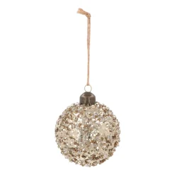 Weihnachtskugel Pailletten, Taupe, Glas, 8 Cm