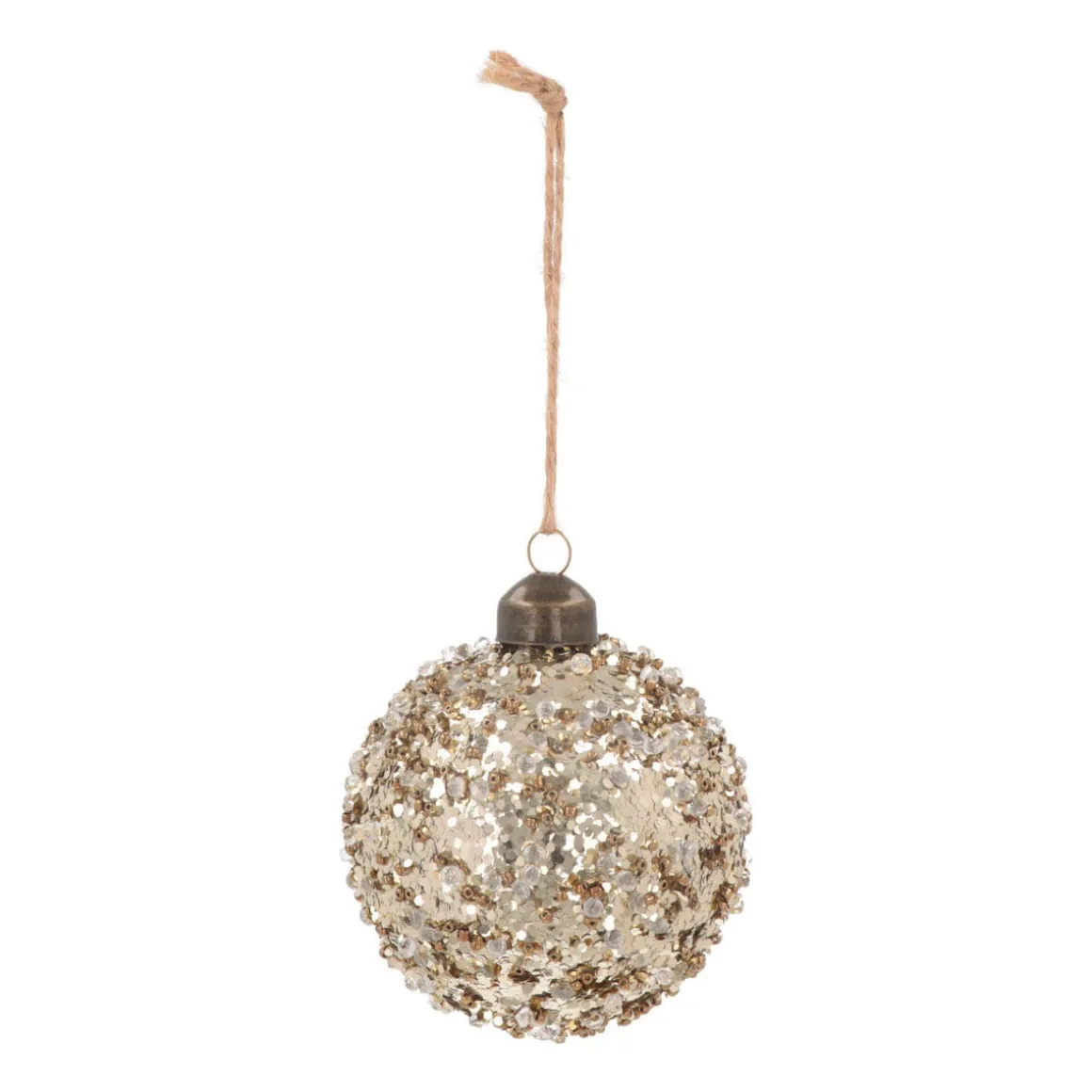 Weihnachtskugel Pailletten, Taupe, Glas, 8 Cm