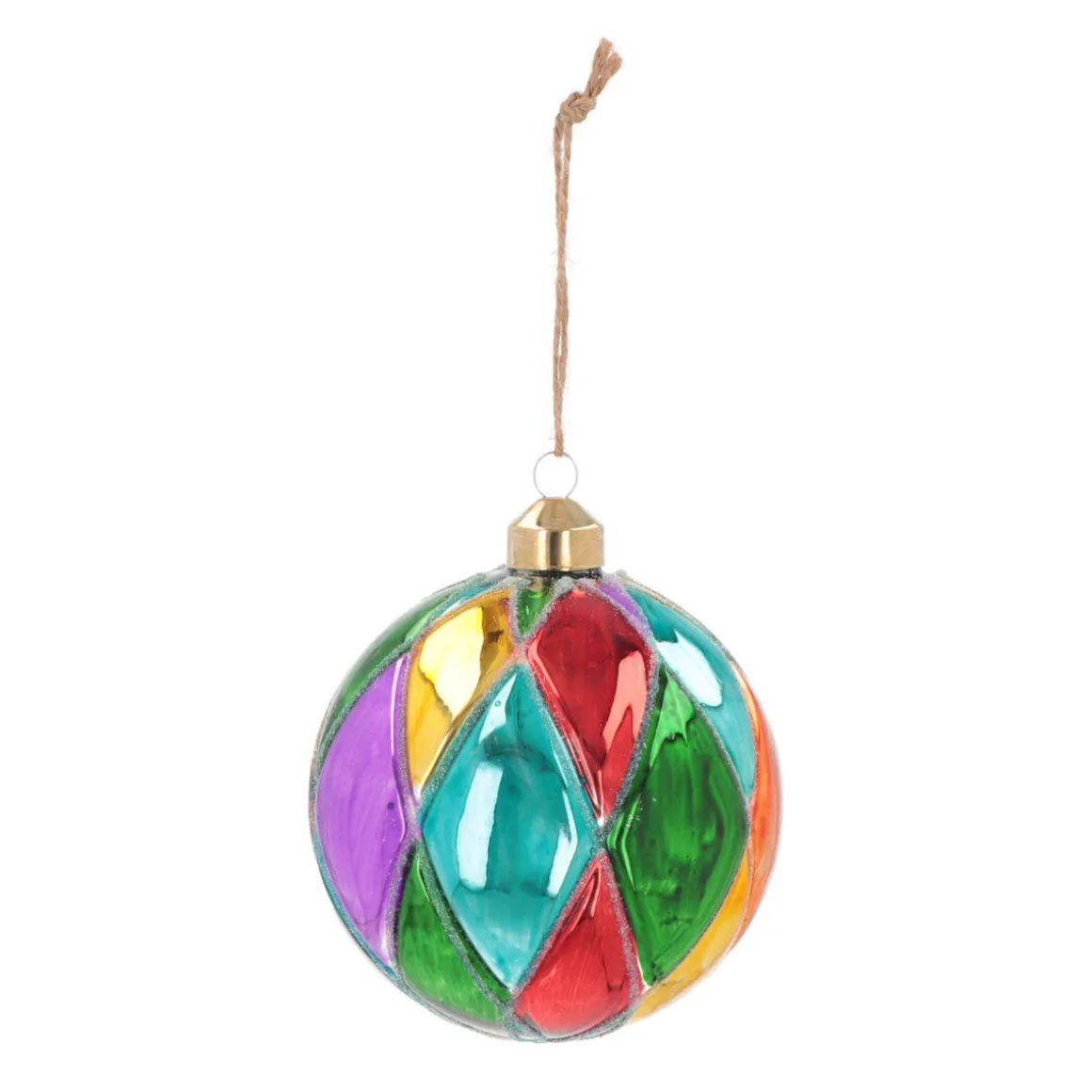 Weihnachtskugel Rautenmuster, Bunt, Glas, 10 Cm