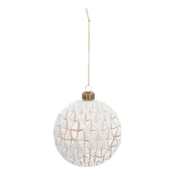 Weihnachtskugel Rautenmuster, Weiß-kupfer, Glas, 8 Cm