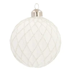 Weihnachtskugel Rautenmuster, Weiß, Glas, 8 Cm