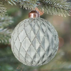 Weihnachtskugel Rautenmuster, Cottage Green, Glas, 8 Cm