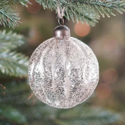 Weihnachtskugel Relief Mit Glitzer, Hellgold, Glas, 8 Cm