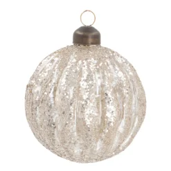 Weihnachtskugel Relief Mit Glitzer, Hellgold, Glas, 8 Cm